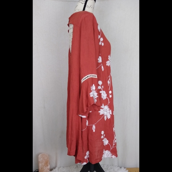 Orange boho floral embroidered tunic - Picture 4 of 5